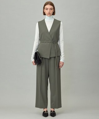 ICB L 【UVカット・洗える】ウール2WAYストレッチ Vネックベスト スモークグリーン系