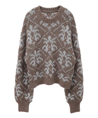 Green Parks ダマスク柄クルーネックニット Brown