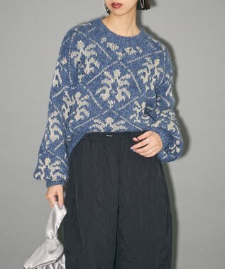 Green Parks ダマスク柄クルーネックニット Blue