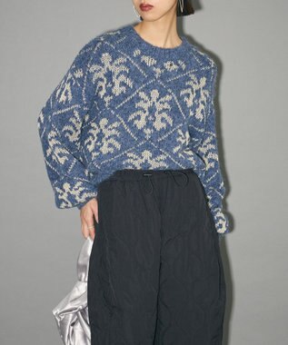 Green Parks ダマスク柄クルーネックニット Blue