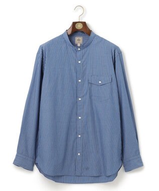 J.PRESS MEN 【KING SIZE】ポプリンマルチストライプ バンドカラーシャツ サックスブルー系1
