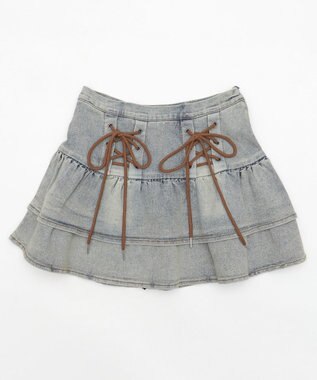 WEGO レースアップティアードミニスカパン デニム淡色