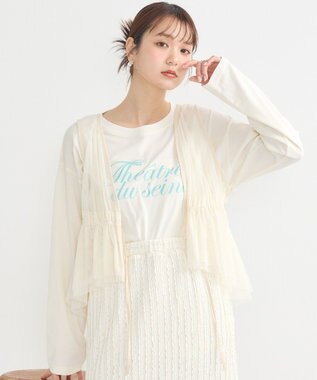 earth music&ecology チュールドロストギャザーベスト Ivory