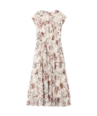 YECCA VECCA フラワー柄シアープリーツワンピース Ivory