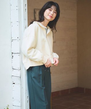 ANY 【洗濯機可】クロップド丈ダンボールハーフジッププルオーバー エクリュ