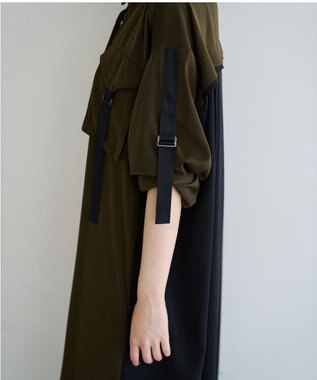 YECCA VECCA ミリタリーロングシャツワンピース Khaki