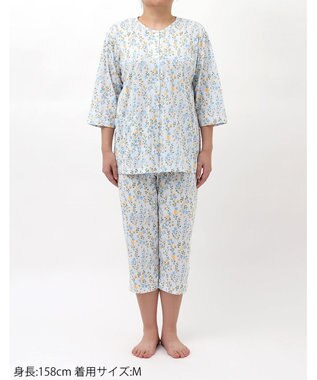 Wing 【数量限定　特別価格】 パジャマ 7分袖 8分丈 綿100％ 天竺素材 レディース EP8991 ウイング／ワコール サックス