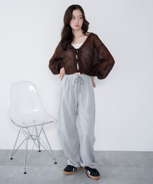 WEGO 【25年秋冬新作】モヘアタッチ2WAYリボンカーデ ブラウン