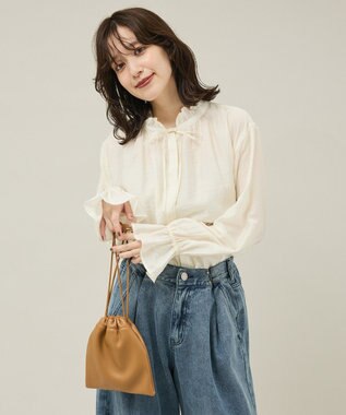 Green Parks フリルカラーリボンブラウス