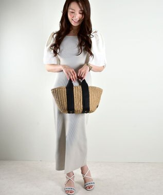 LA BAGAGERIE 【maison vert】 【ペーパー素材・多収納】ダブルハンドルかごバッグ ブラック×ベージュ