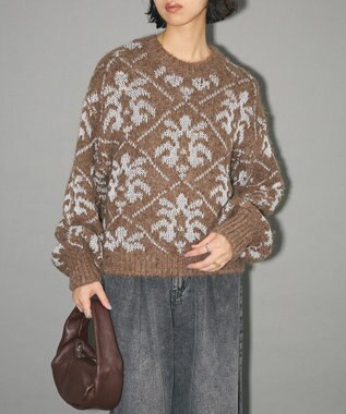 Green Parks ダマスク柄クルーネックニット Brown
