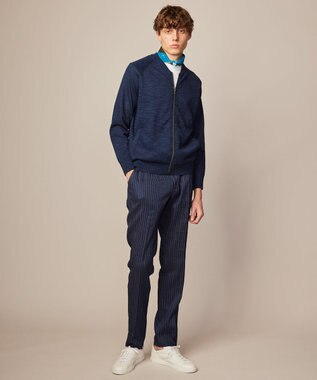 JOSEPH ABBOUD 【清涼/軽量/ストレッチ】ミックスリネンストライプ イージーパンツ ネイビー系1