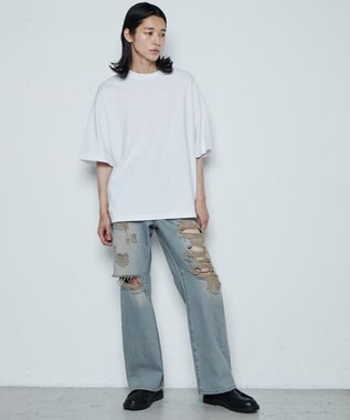 WEGO ダメージデニムワイドパンツ デニム中濃加工色