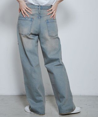 WEGO ダメージデニムワイドパンツ デニム中濃加工色