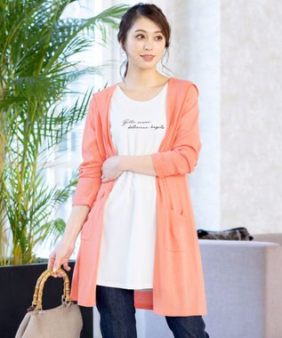 Tiaclasse L 【洗える新色追加・洗える】サマーニットフードロングカーディガン コーラル