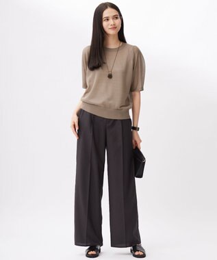 自由区 S 【カタログ掲載・接触冷感・UVケア・洗える】フルダルスパンマイクロピーチワイドストレート パンツ セピア