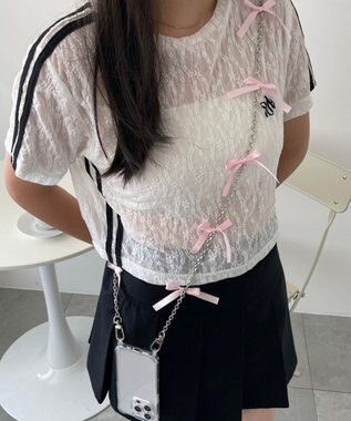 WEGO リボンチェーンストラップ ピンク