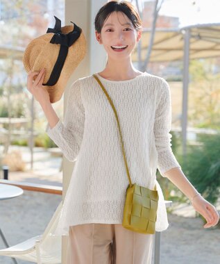 Tiaclasse L 花柄カットレースフレアトップス オフホワイト