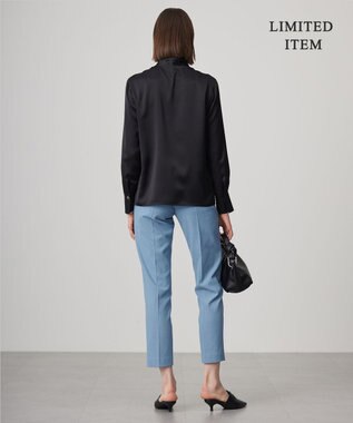 ICB 【WEB限定・洗える】 ドレープサテン ボウタイブラウス ブラック系