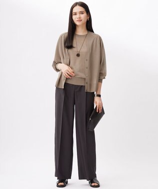 自由区 【カタログ掲載・接触冷感・UVケア・洗える】フルダルスパンマイクロピーチワイドストレート パンツ セピア