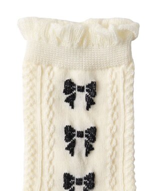 WEGO フリルリボンパターンクルーソックス ホワイトアイボリー