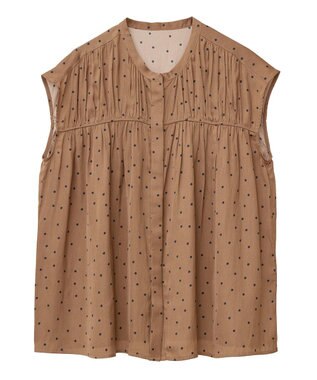 YECCA VECCA ドット柄ギャザーブラウス Camel