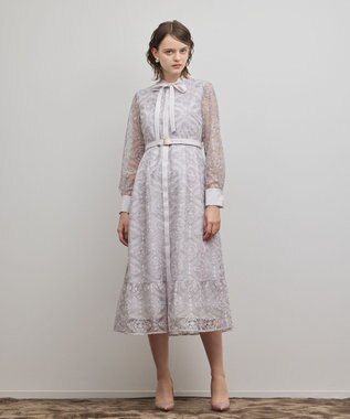 GRACE CONTINENTAL オーナメント刺繍フレアワンピース ラベンダー