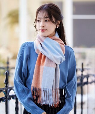 Tiaclasse 大判チェックマフラー オレンジ