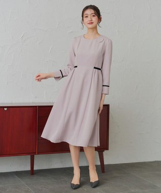 Tiaclasse 【安田美沙子さん着用・新色追加・洗える】ベロアラインフレアワンピース ラベンダーグレー