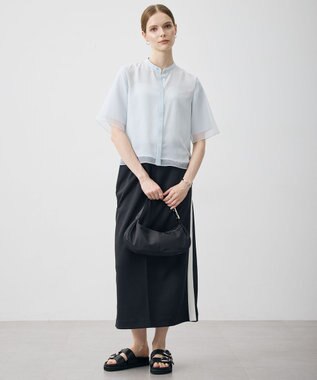ICB L オーガンコンビシャーティング クロップドシャツ クラウドサックス