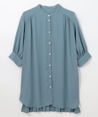 ANY L 【洗濯機可】バックプリーツシャツ ブルーグリーン