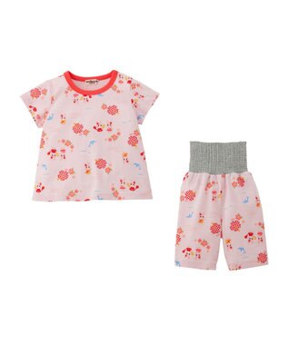 MIKI HOUSE HOT BISCUITS 【80-120cm】 リゾートキャビット 腹巻き付き タック天竺素材 半袖パジャマ ピンク