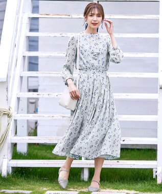 Tiaclasse 【新色追加・洗える】花柄フリルドレープワンピース ミント