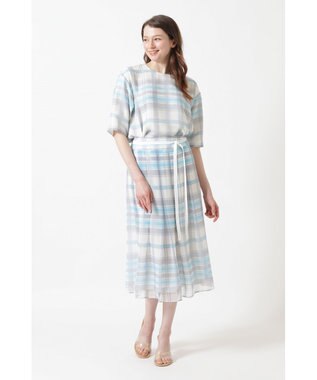 DAKS 50th アニバーサリーチェック シフォン レイヤードスカート ブルー
