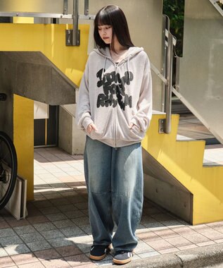 WEGO 【ユニセックス着用ITEM/MLサイズ展開】メッシュロゴジップパーカー グレー