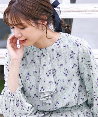 Tiaclasse 【新色追加・洗える】花柄フリルドレープワンピース ミント