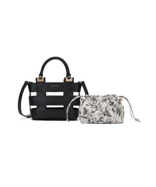 style code 【MERCURYDUO/マーキュリーデュオ】軽量メッシュ　花柄巾着付ミニトートバッグ ブラック