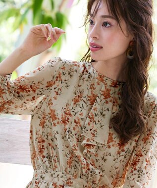 Tiaclasse 【新色追加・洗える】花柄フリルドレープワンピース アイボリー