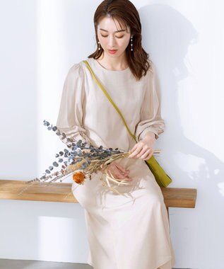 Tiaclasse L 【洗える】ナローフレアパフスリーブワンピース アイボリー