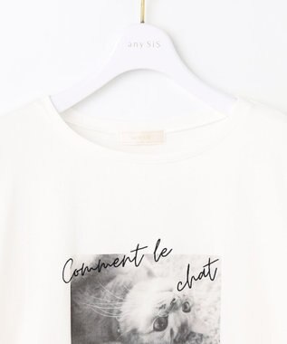 ANY SIS L 【貴島明日香さんコラボ】チュールレイニャード猫 Tシャツ アイボリー×フォト