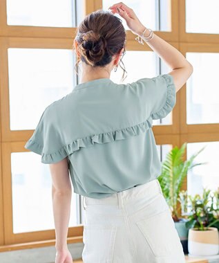 Tiaclasse L 【洗える】ケープ風フリルスリーブブラウス ミント