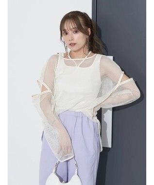 earth music&ecology ＳＥＴ２点メッシュプルオーバー＋タンクトップ Ivory