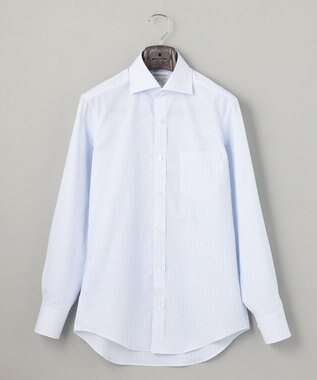 GOTAIRIKU 【形態安定】プレミアムプリーツシャツ＿ワイドカラーストライプ サックスブルー系1