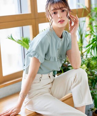 Tiaclasse L 【洗える】ケープ風フリルスリーブブラウス ミント