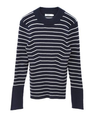 earth music&ecology スリーブ釦ニットプルオーバー Border Navy