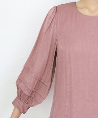 Tiaclasse L 【洗える】ナローフレアパフスリーブワンピース ピンク