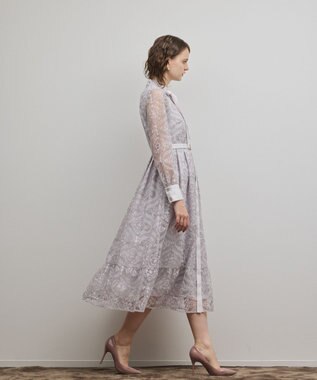GRACE CONTINENTAL オーナメント刺繍フレアワンピース ラベンダー