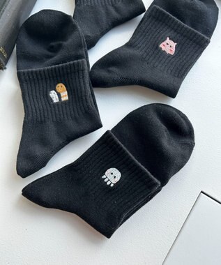 WEGO アニマル刺繍アンクル底パイルソックス 柄7