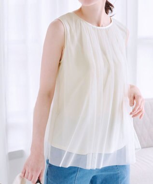 Tiaclasse 【洗える】チュールレースノースリーブトップス アイボリー