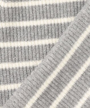 ANY SIS 【洗える】ハイネックボーダー ニット ライトグレー×アイボリーボーダー